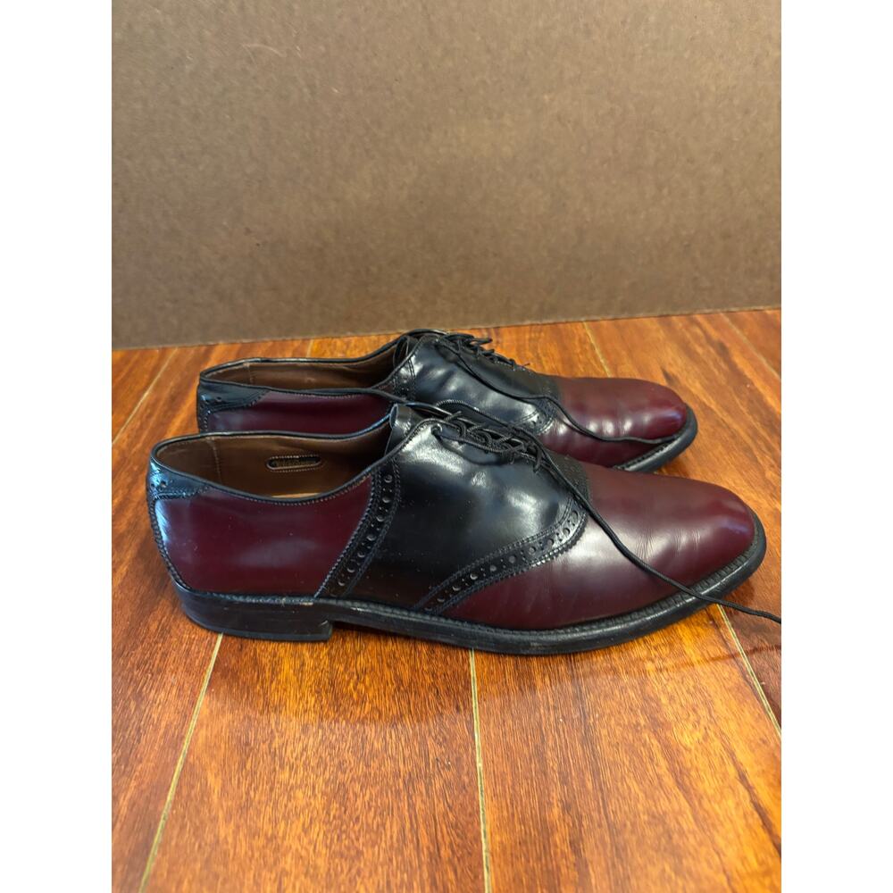 Allen Edmonds Polo Saddle Oxford Shoes Mens Size 10.5 C Black Burgundy Leather